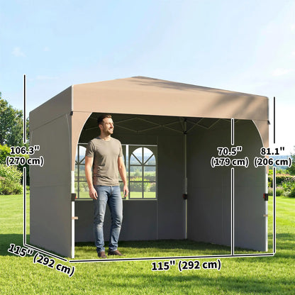 9.6 x 9.6 ft Pop Up Canopy Tent, 3 Sidewalls, UPF 50+, Khaki Pop Up Canopies at Gallery Canada