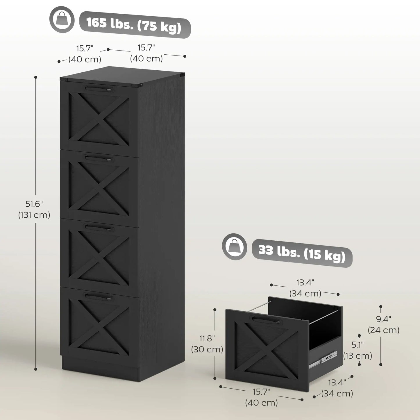 4-Drawer File Cabinet, Vertical Farmhouse, Fits A4, Black Office Cabinets & Cupboards at Gallery Canada
