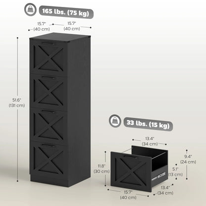 4-Drawer File Cabinet, Vertical Farmhouse, Fits A4, Black Office Cabinets & Cupboards at Gallery Canada