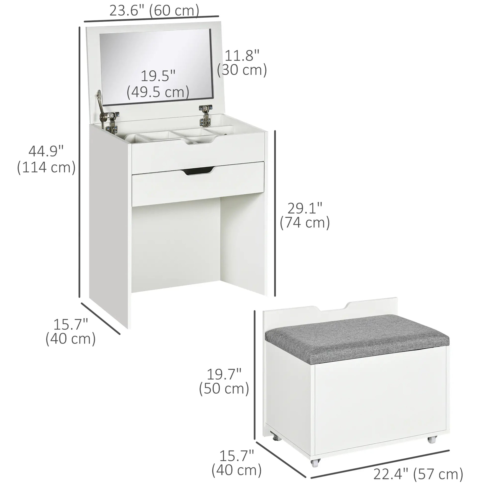 White Vanity Set with Flip Top Mirror, Desk with Stool, Drawer, White Dressing & Vanity Tables at Gallery Canada
