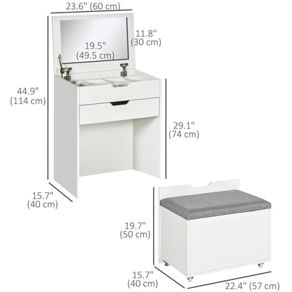 White Vanity Set with Flip Top Mirror, Desk with Stool, Drawer, White Dressing & Vanity Tables at Gallery Canada