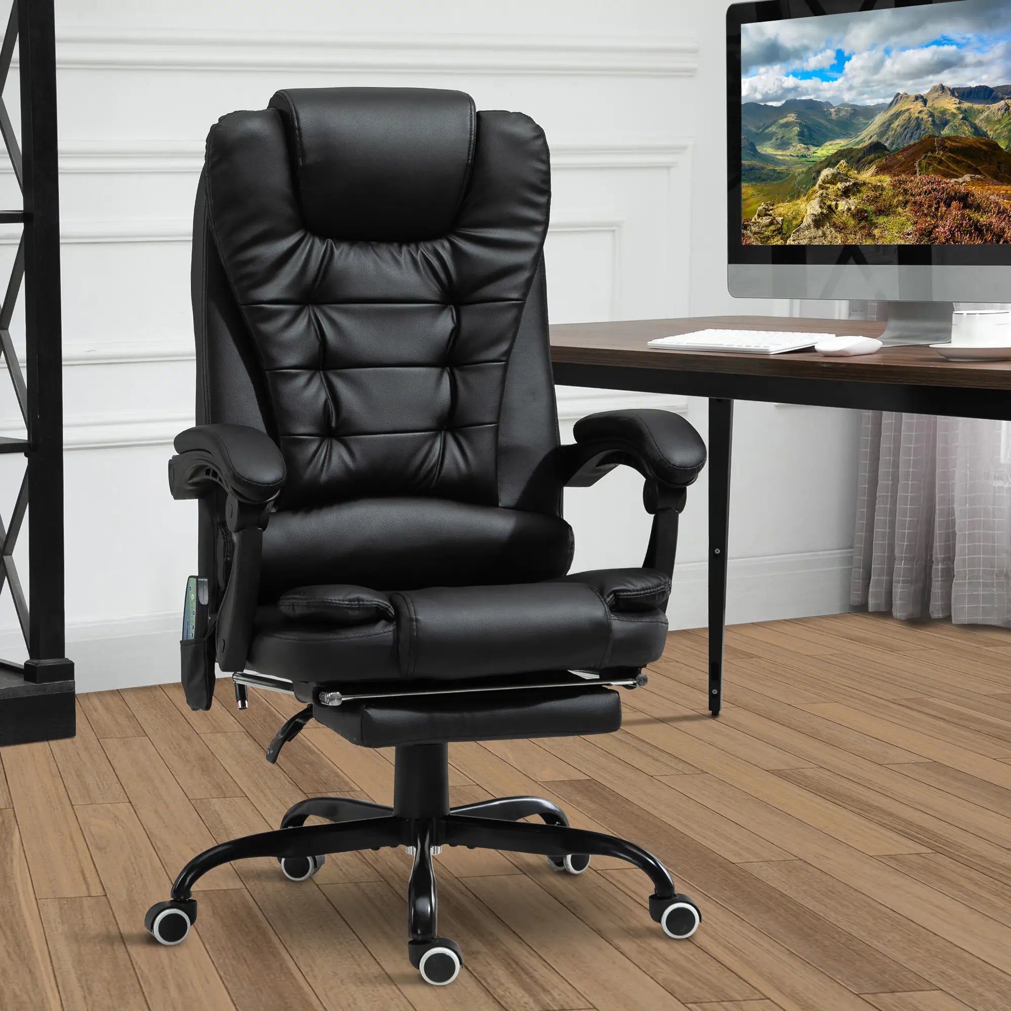 7-Point Vibrating Massage Chair, Reclining Office Chair, Footrest, Black Massage Chairs at Gallery Canada