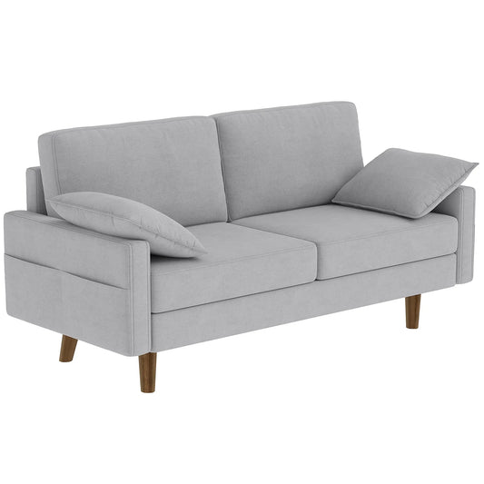 3 Seater Velvet Sofa, Spring Cushions, Rubber Wood Legs, Grey 3-Seater Sofas Grey at Gallery Canada