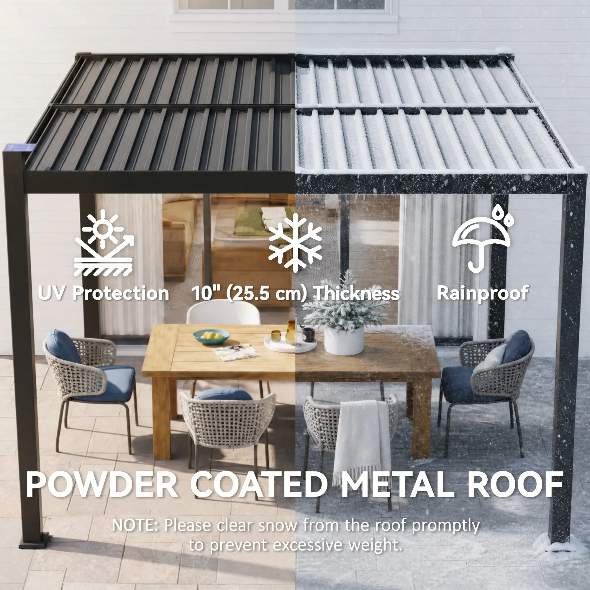 10 x 10 ft Louvered Pergola with Solar LED lights, Metal Roof, Outdoor Pergola Gazebo with Drainage Gutters, Black Pergolas at Gallery Canada