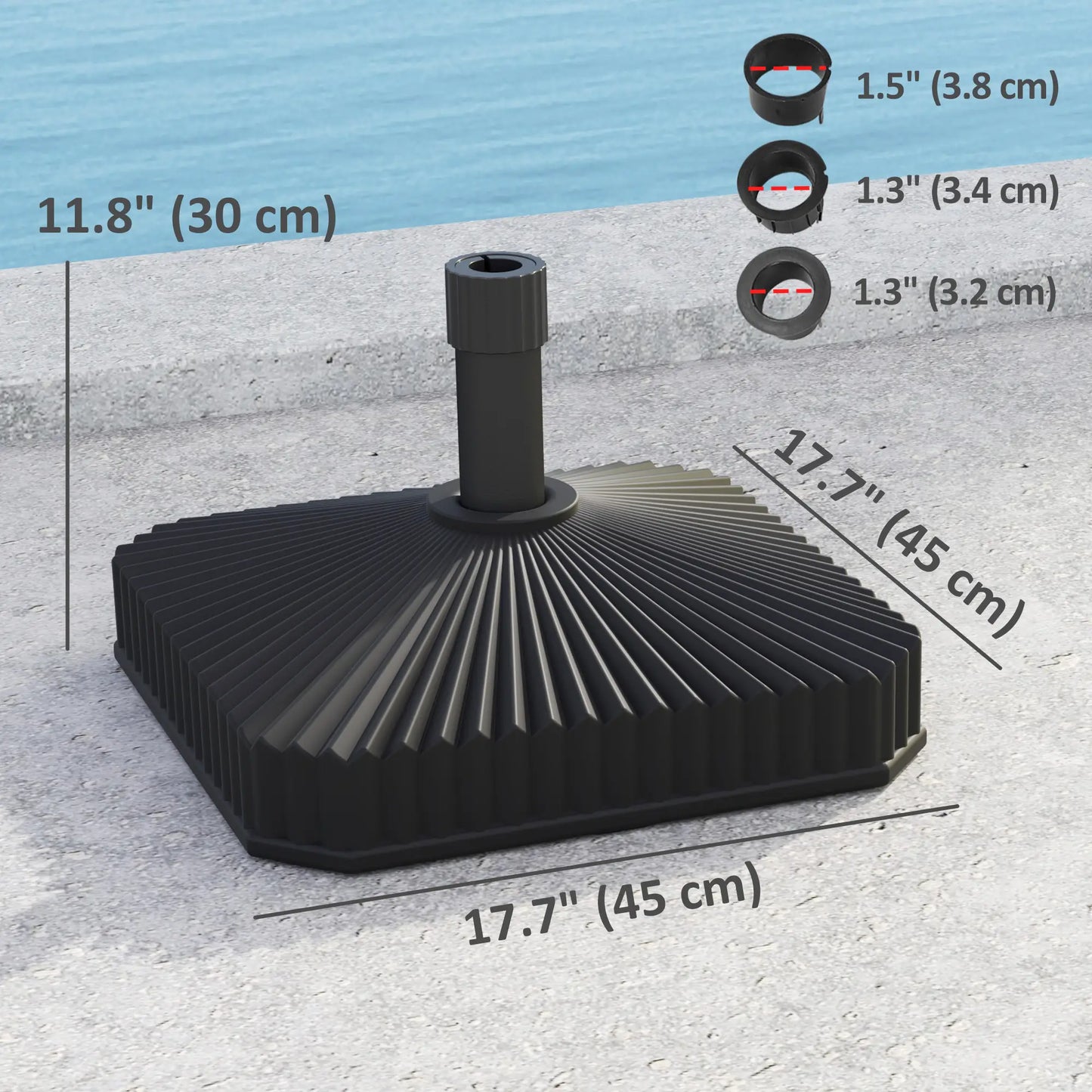 Heavy Duty Outdoor Umbrella Base Stand, 17.7" L x 17.7" W x 11.8" H, Black Umbrella Bases at Gallery Canada