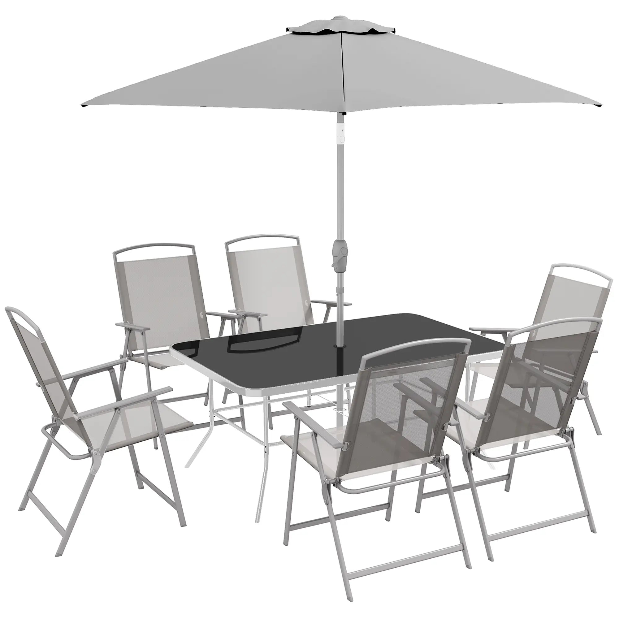 8 Piece Patio Set, 6 Folding Chairs, Rectangle Table, Outdoor Dining, Grey Outdoor Dining Sets at Gallery Canada