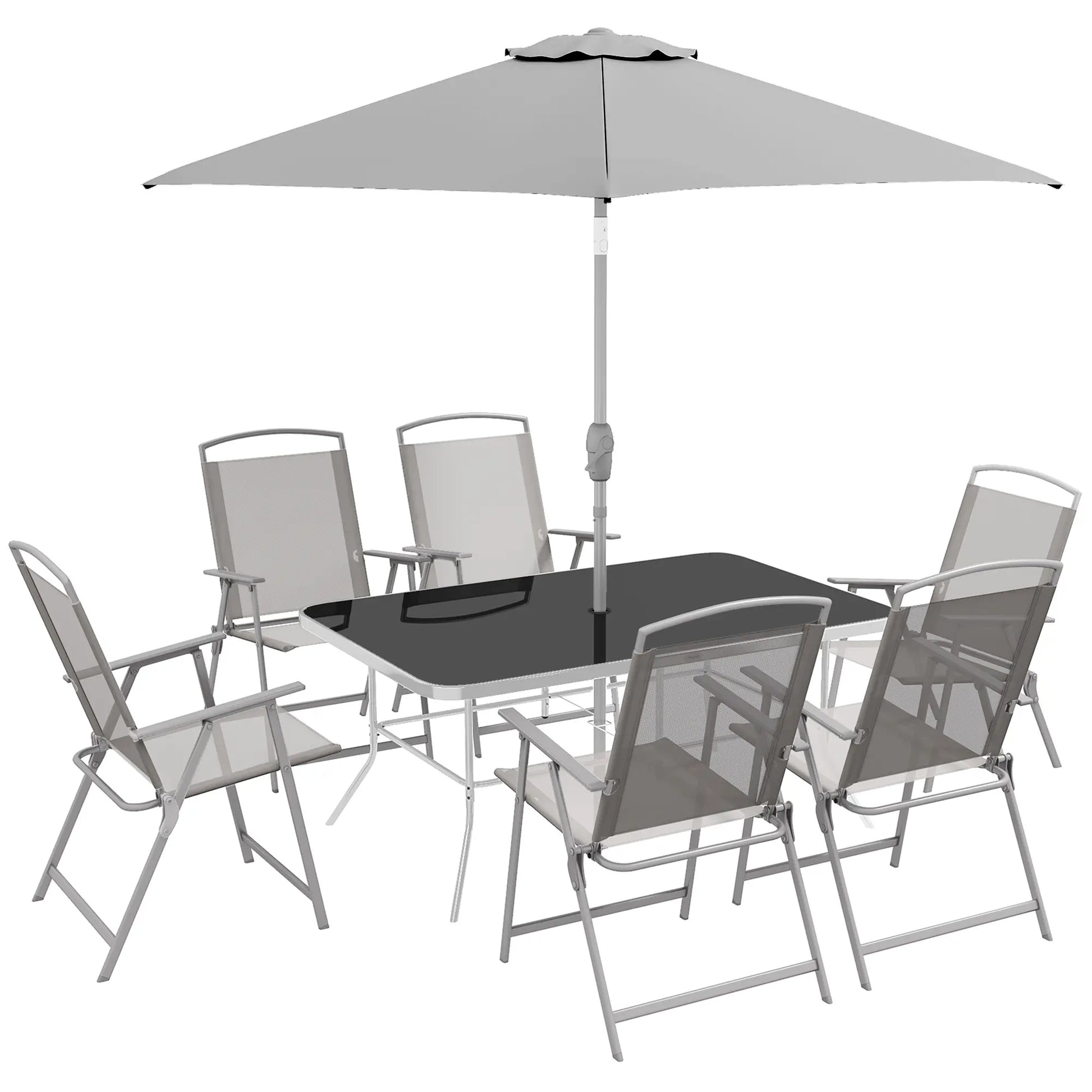 8 Piece Patio Set, 6 Folding Chairs, Rectangle Table, Outdoor Dining, Grey Outdoor Dining Sets at Gallery Canada