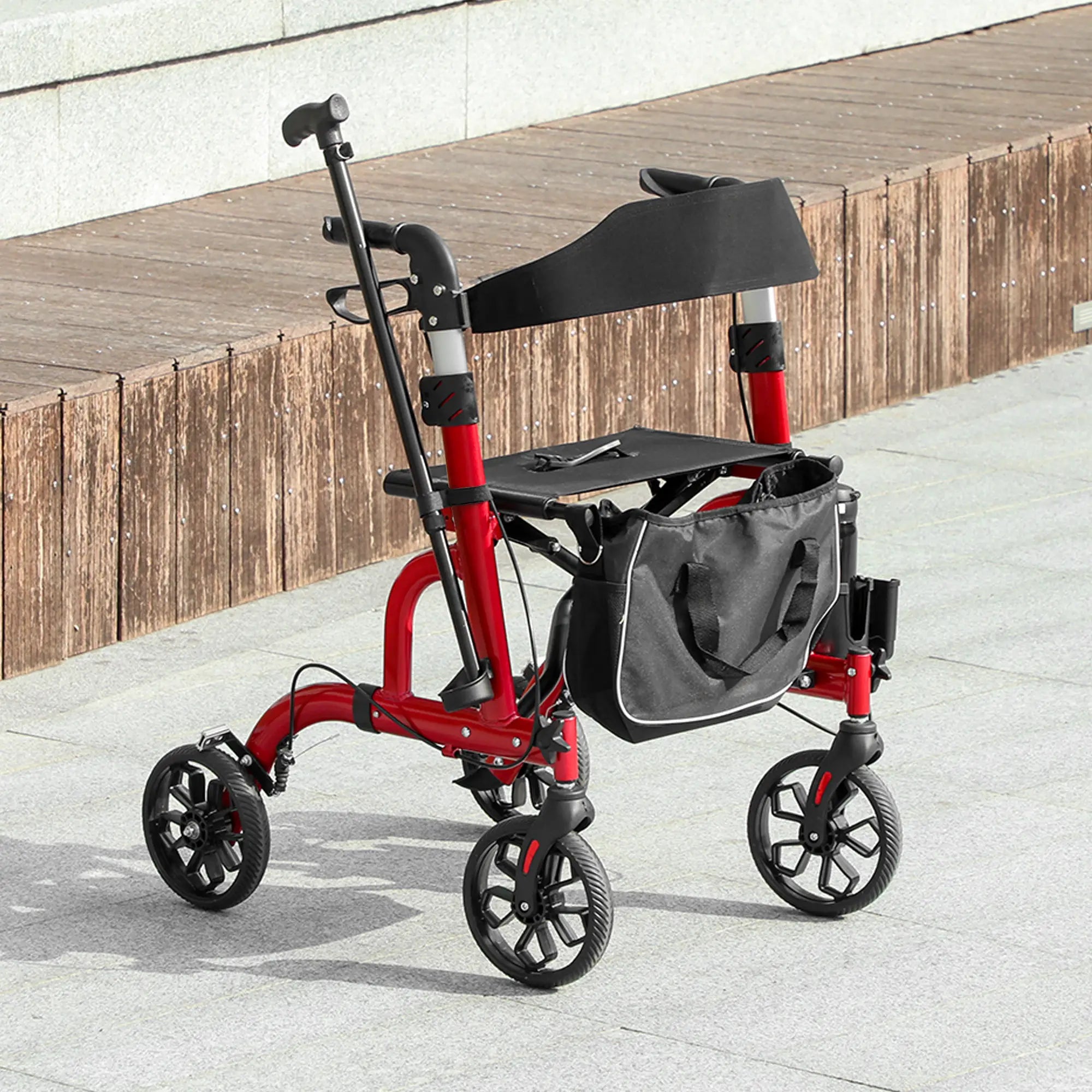 Rollator Walker, 8'' Wheels, Padded Seat, Backrest, Storage Bag, Red Knee Walker & Wheelchair Ramps at Gallery Canada