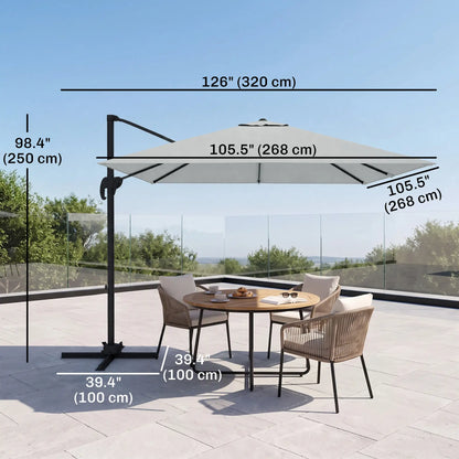 9ft Square Cantilever Patio Umbrella, Cross Base, Crank Handle, Light Grey Offset Cantilever Umbrellas at Gallery Canada