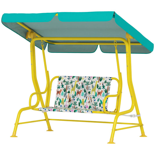 Kids Porch Swing, 2-Seater With Safety Belts, Adjustable Canopy, Green Gym Sets & Swings Green, White at Gallery Canada