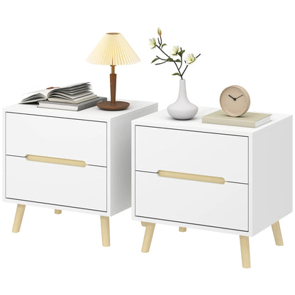 Modern Nightstands Set Of 2, 2 Drawers, Solid Wood Legs, White Bedside Tables White at Gallery Canada