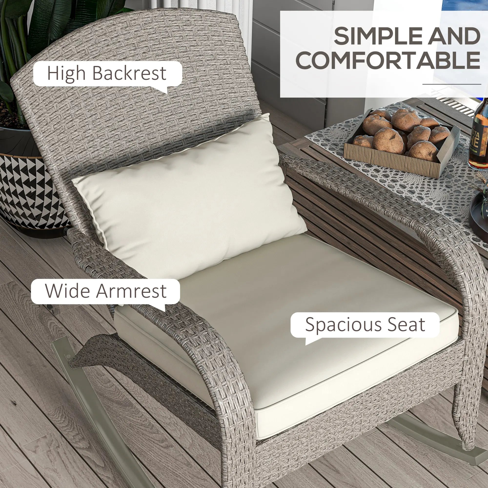 Outdoor Wicker Rocking Chair, High Back, Cream White, Cream White Patio Chairs at Gallery Canada