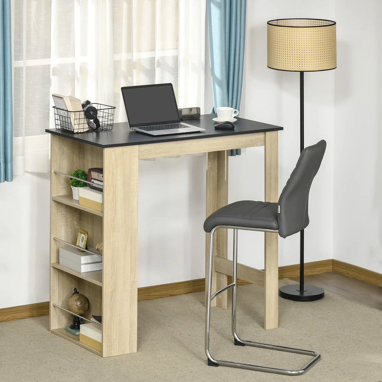 Bar Table Counter Height with 3 Storage Shelves, Natural Bar Tables at Gallery Canada