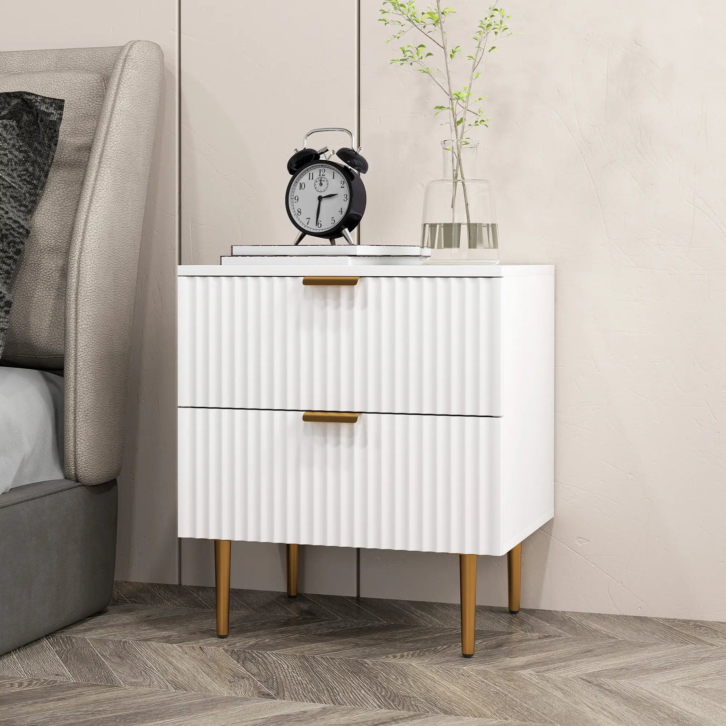 Bedside Table, Modern Nightstand with 2 Drawers, Side End Table with Metal Legs for Living Room, Bedroom, White Bedside Tables at Gallery Canada