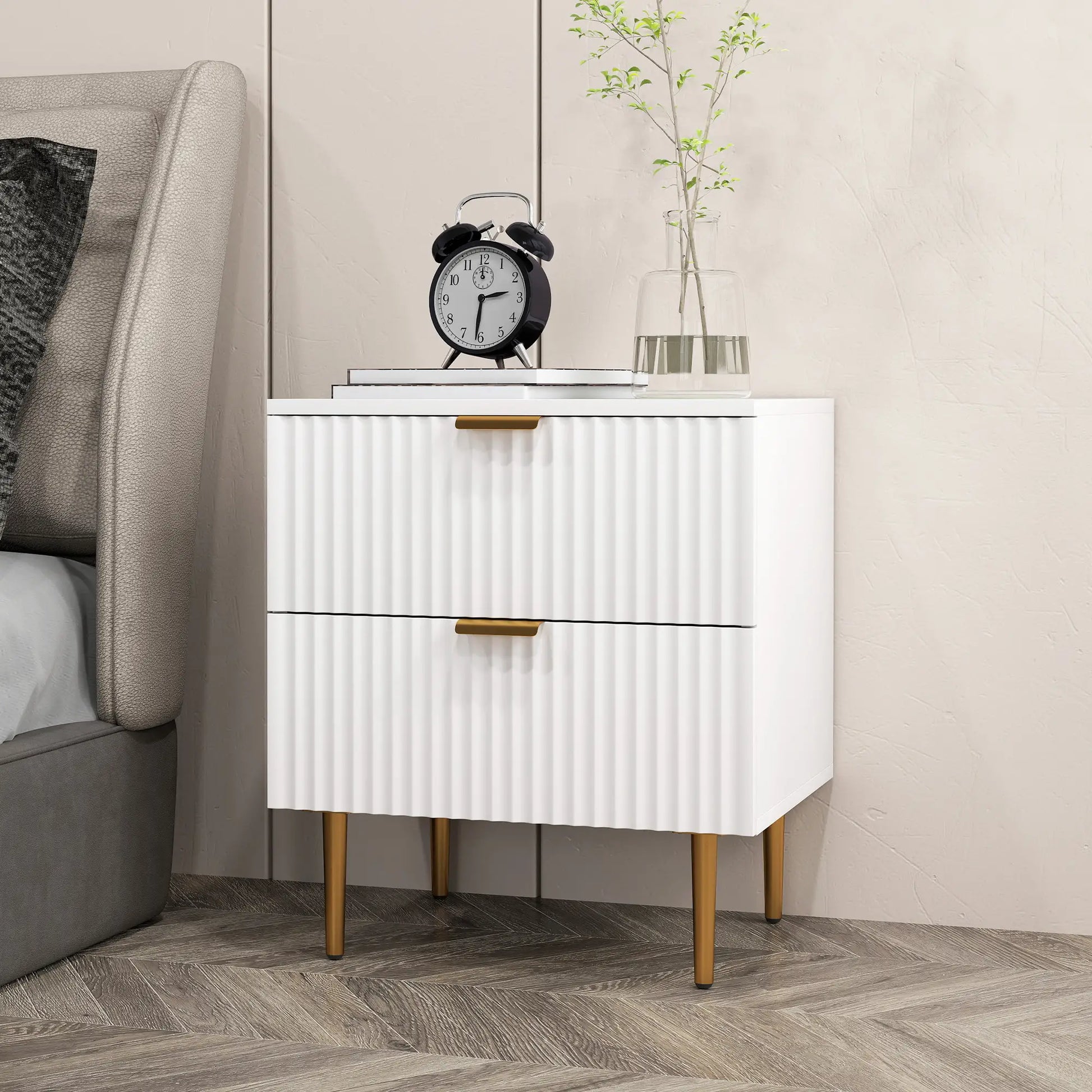 Bedside Table, Modern Nightstand with 2 Drawers, Side End Table with Metal Legs for Living Room, Bedroom, White Bedside Tables at Gallery Canada