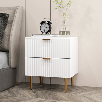Bedside Table, Modern Nightstand with 2 Drawers, Side End Table with Metal Legs for Living Room, Bedroom, White Bedside Tables at Gallery Canada