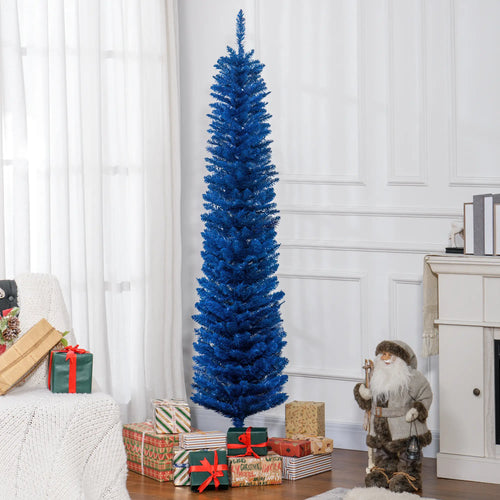 7' Slim Artificial Christmas Tree, Realistic Branches, Deep Blue