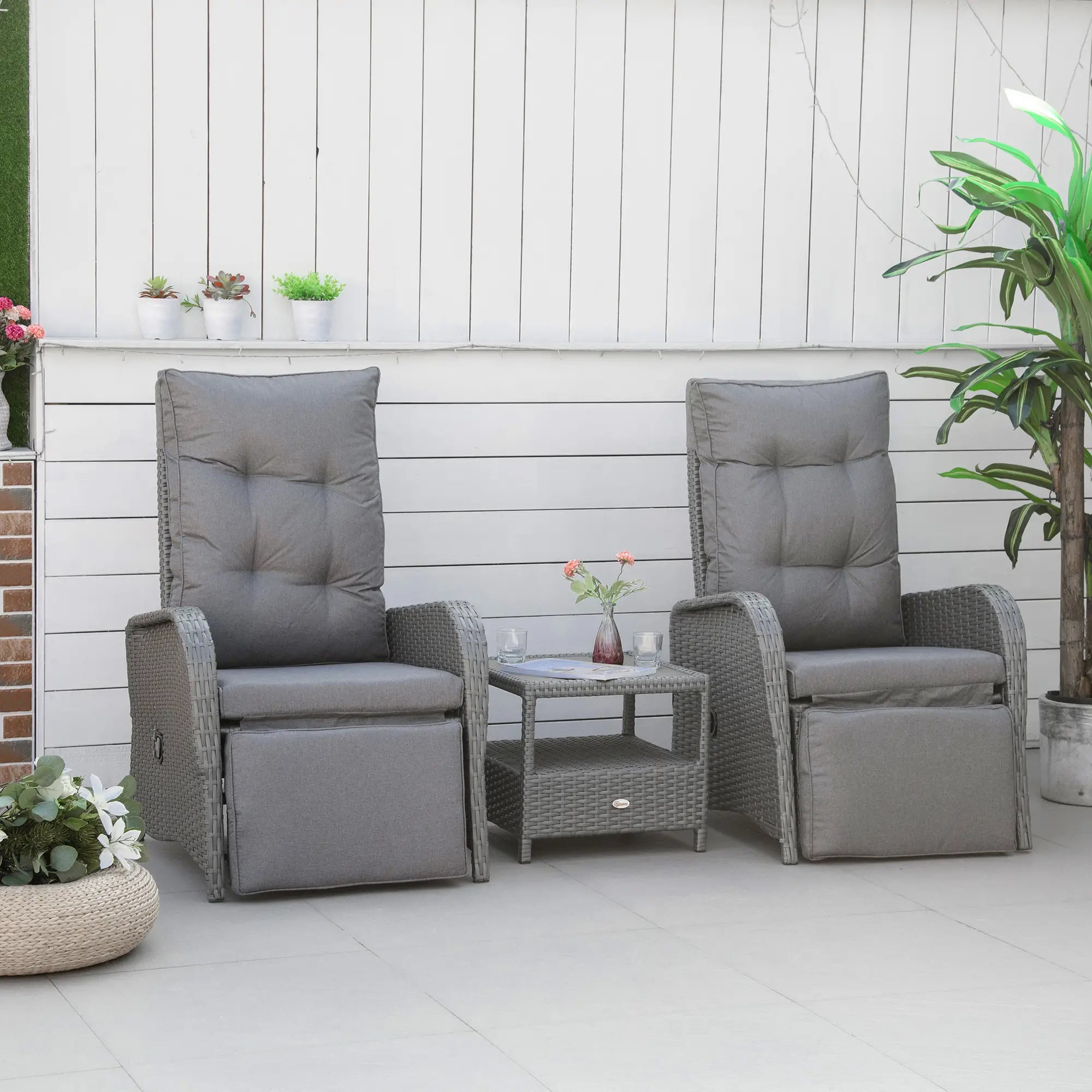 3 Pc Patio Wicker Bistro Set, PE Rattan Table, Adjustable Chairs, Grey Bistro Sets at Gallery Canada