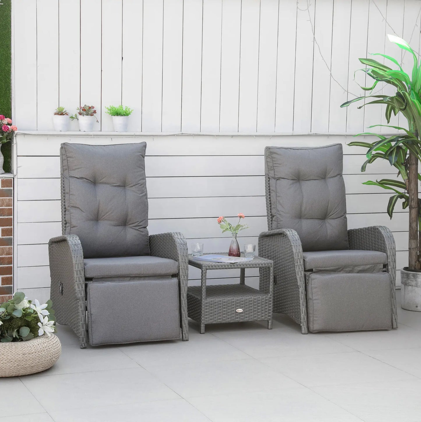 3 Pc Patio Wicker Bistro Set, PE Rattan Table, Adjustable Chairs, Grey Bistro Sets at Gallery Canada