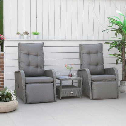 3 Pc Patio Wicker Bistro Set, PE Rattan Table, Adjustable Chairs, Grey Bistro Sets at Gallery Canada