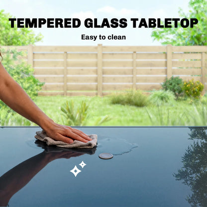 Outdoor Dining Table For 6, Metal Patio Table With Tempered Glass Top