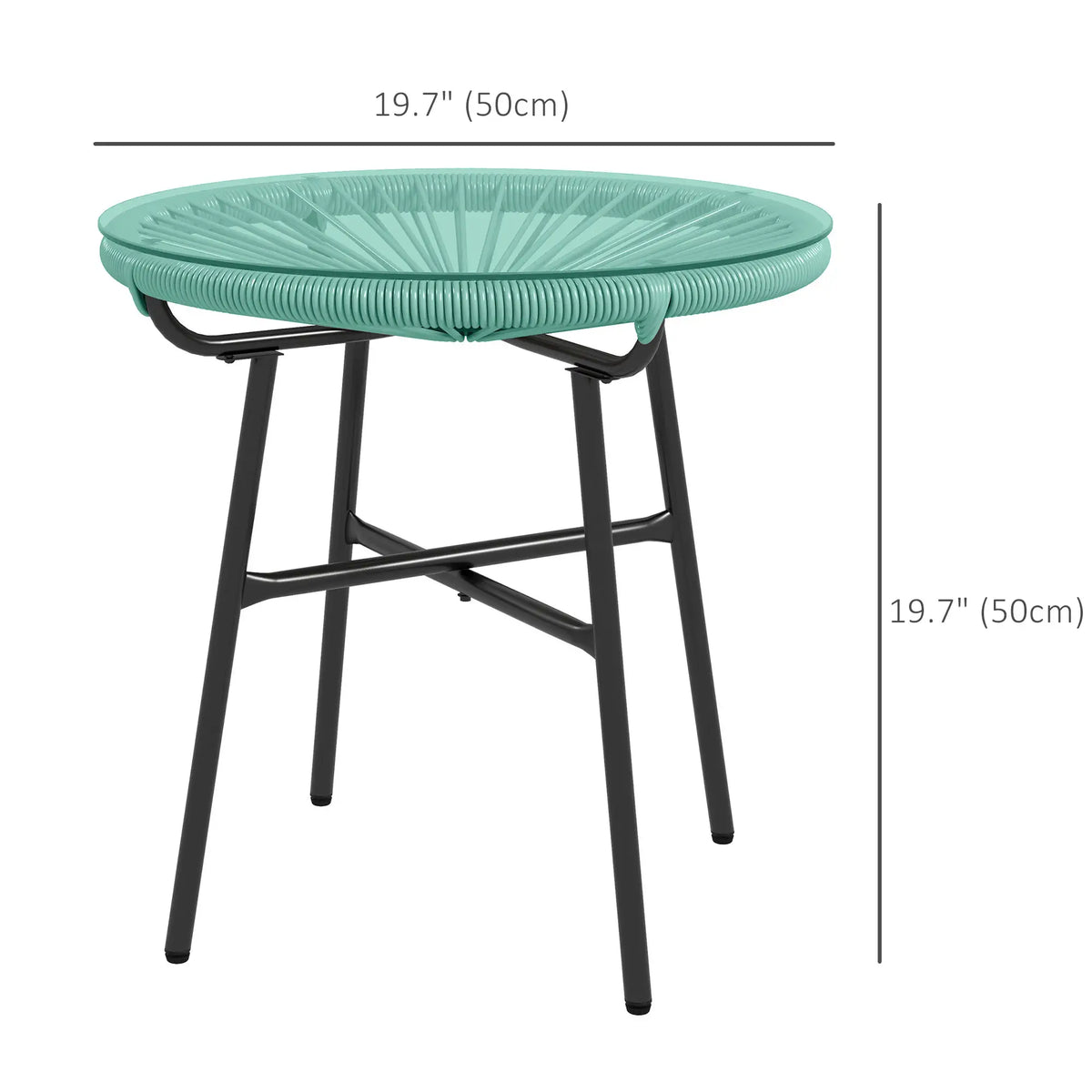 Round Outdoor Rattan Side Table, Tempered Glass Top, Light Green Patio Side Tables at Gallery Canada