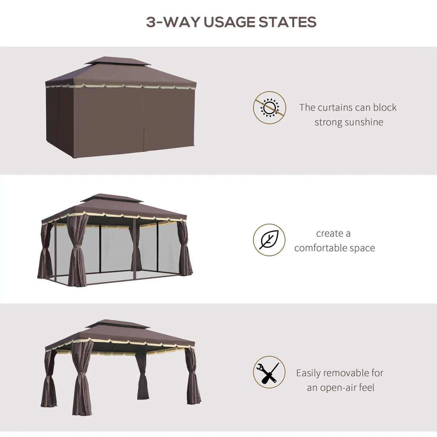 10 x 13ft Aluminum Gazebo, Double Tier Canopy, Netting, Curtains, Coffee Gazebos at Gallery Canada