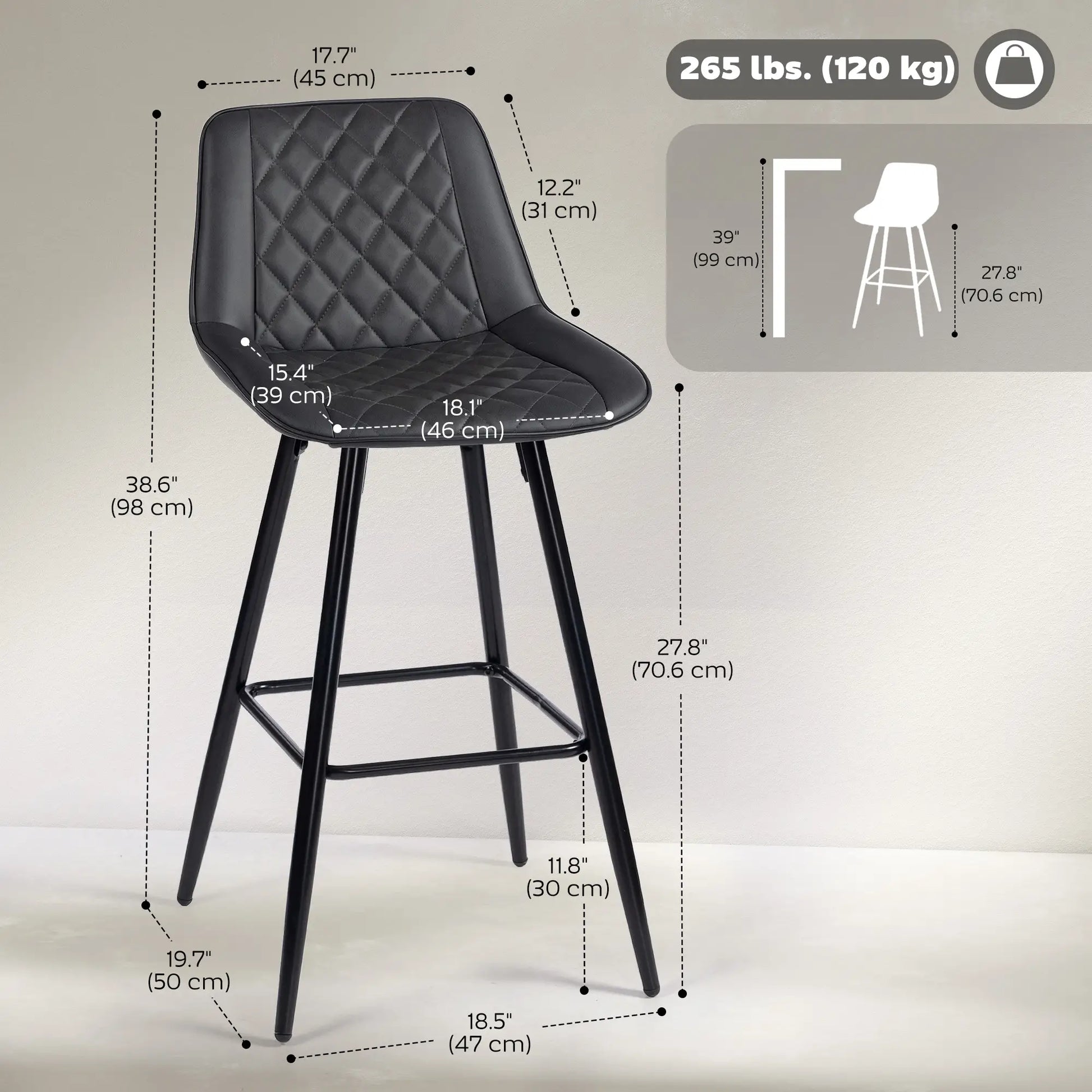 PU Leather Counter Height Bar Chairs Set of 2, 27.75" Bar Stools, Black Bar Stools at Gallery Canada