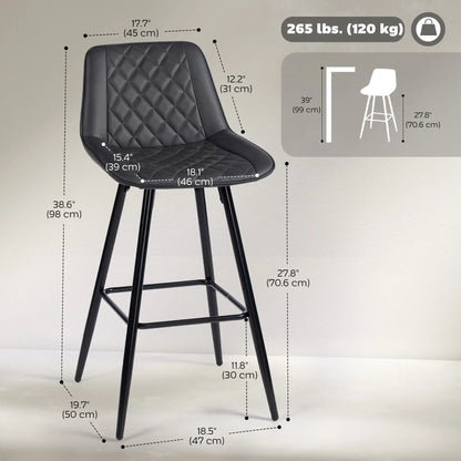 PU Leather Counter Height Bar Chairs Set of 2, 27.75" Bar Stools, Black Bar Stools at Gallery Canada