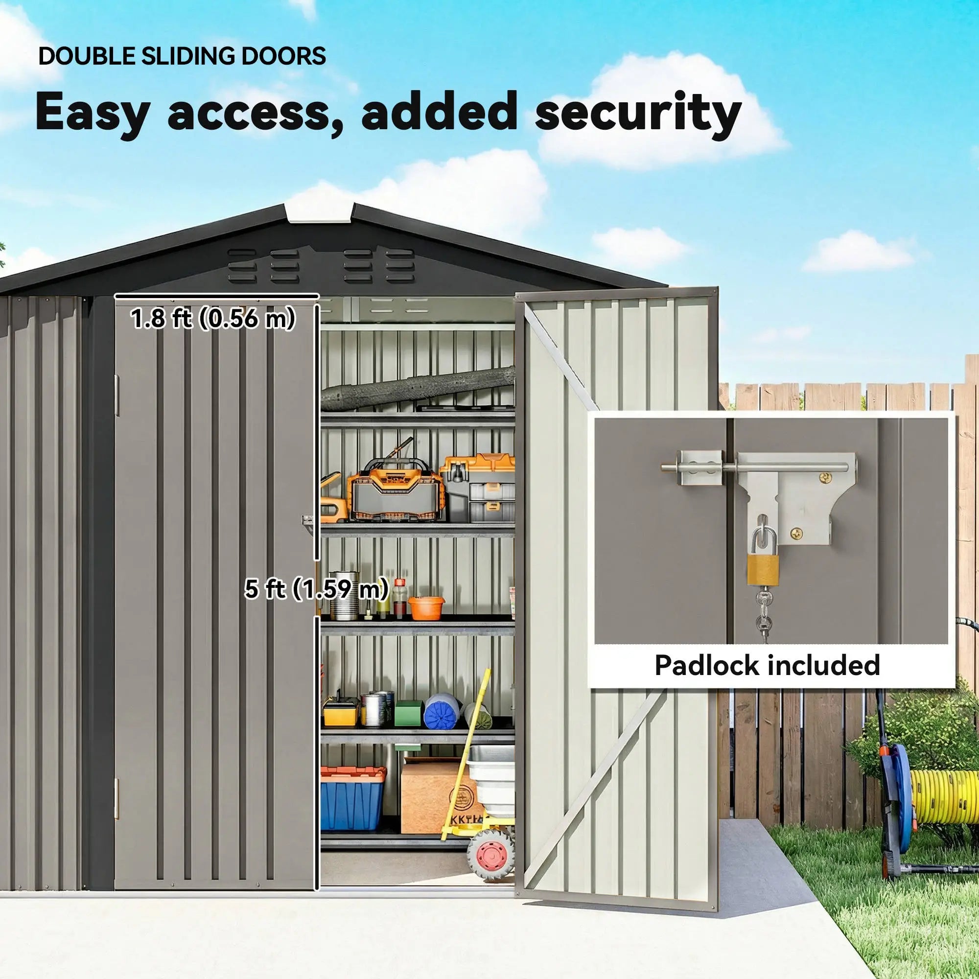 6.5' x 4' Outdoor Storage Shed, Metal Garden Shed, Light Grey Sheds at Gallery Canada