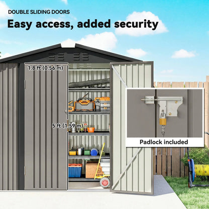 6.5' x 4' Outdoor Storage Shed, Metal Garden Shed, Light Grey Sheds at Gallery Canada