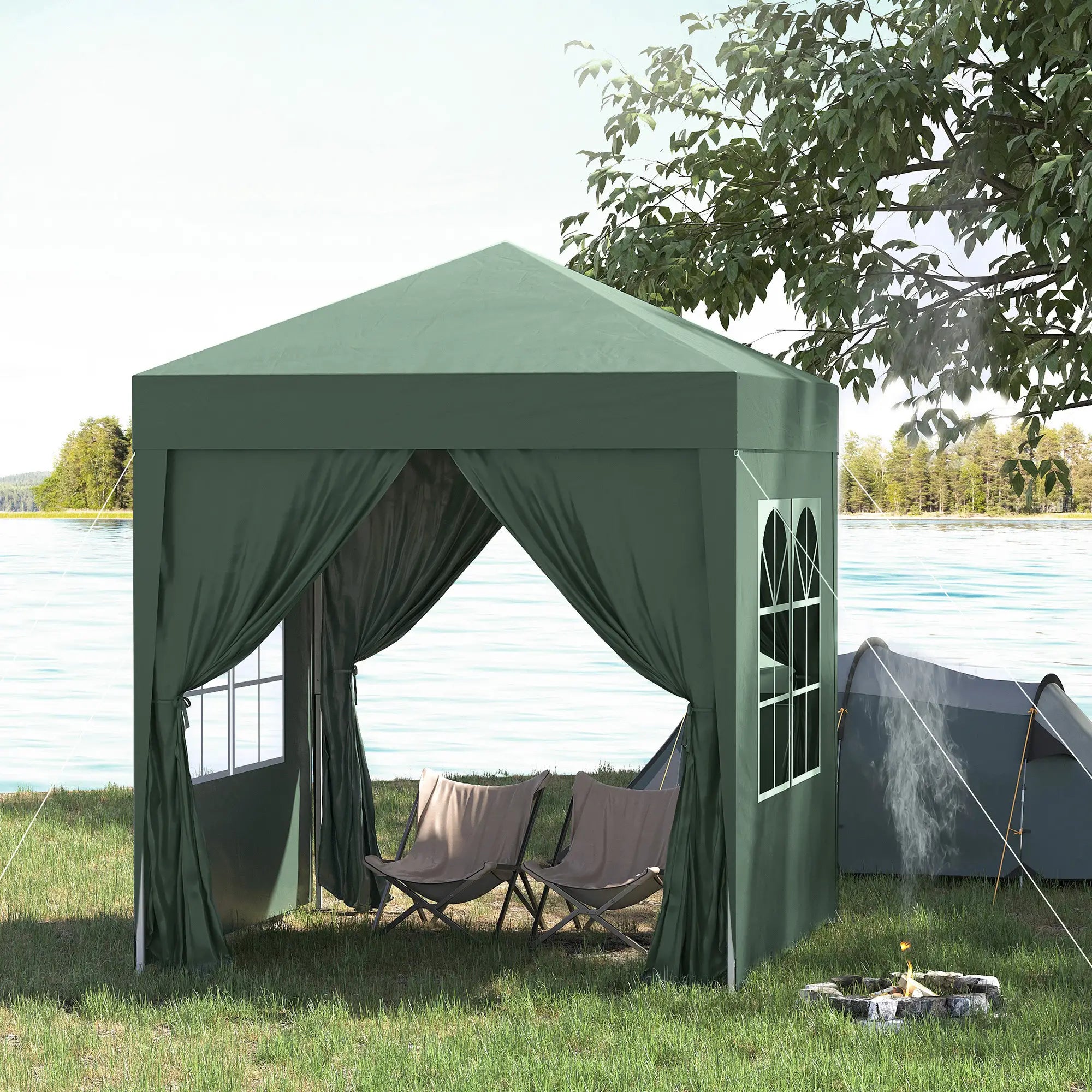 6.6'x6.6' Pop Up Canopy Tent, with Sidewalls, Carry Bag, Green Pop Up Canopies at Gallery Canada