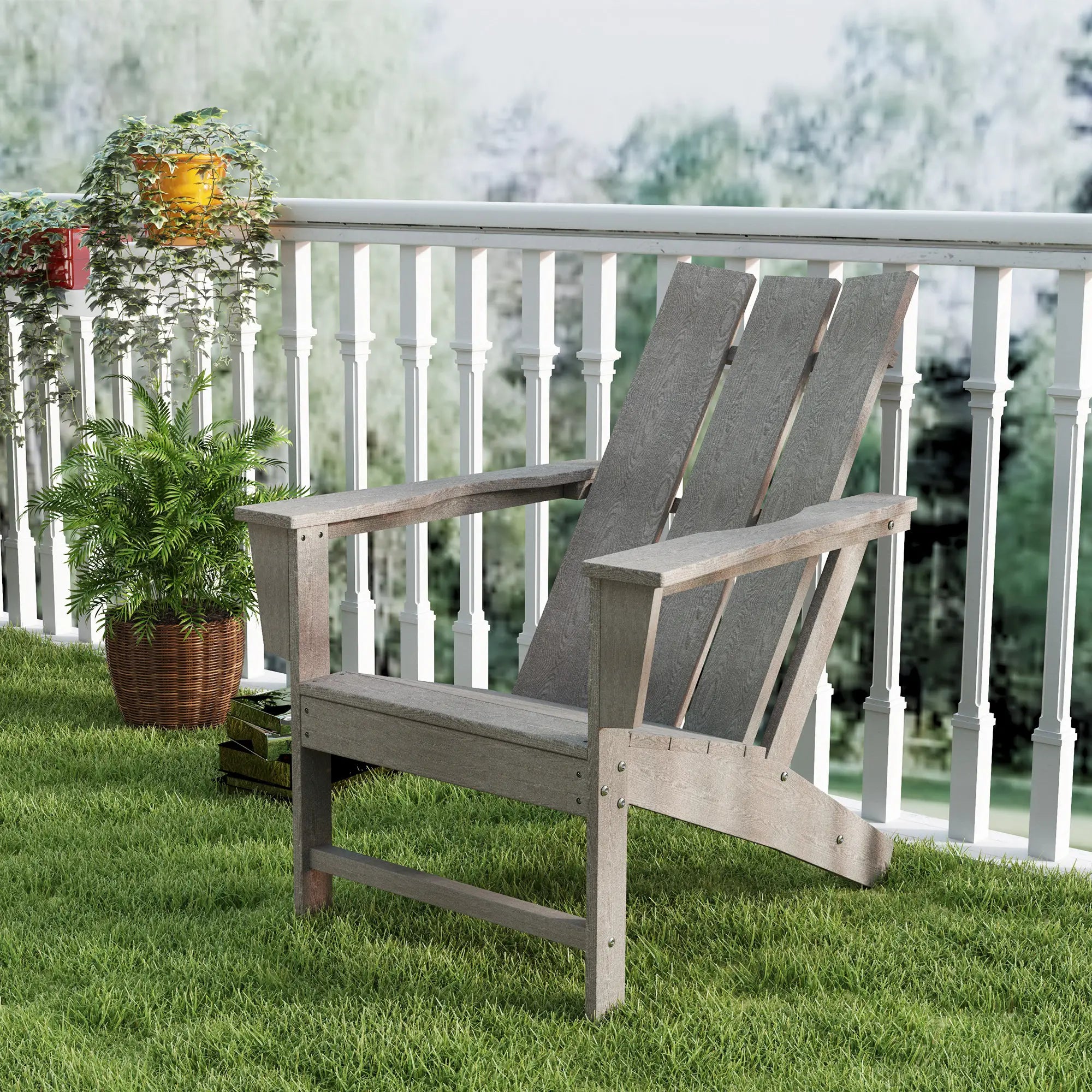 HDPE Plastic Adirondack Chair, High Back, Wide Armrests, Dark Grey Patio Chairs at Gallery Canada