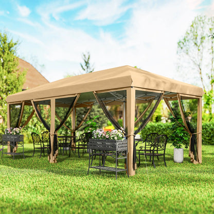 10' x 20' Pop Up Canopy Tent Gazebo, Removable Mesh Sidewalls, Carry Bag, Beige Pop Up Canopies at Gallery Canada