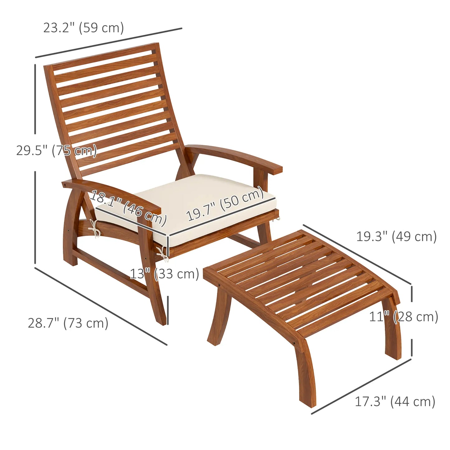 4 Acacia Wood Patio Set, Footstool, Seat Cushions, Cream White Patio Chairs at Gallery Canada