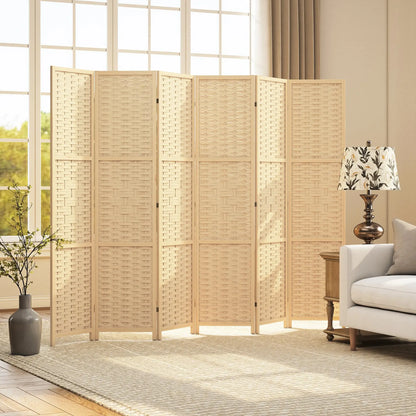 6-Panel Room Divider, 5.6 FT Freestanding Folding Privacy Screen, Natural Wood Room Dividers at Gallery Canada