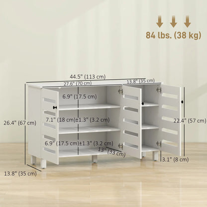 3-Door Shoe Cabinet, 3-Tier Adjustable Shelves For 15 Pairs, White
