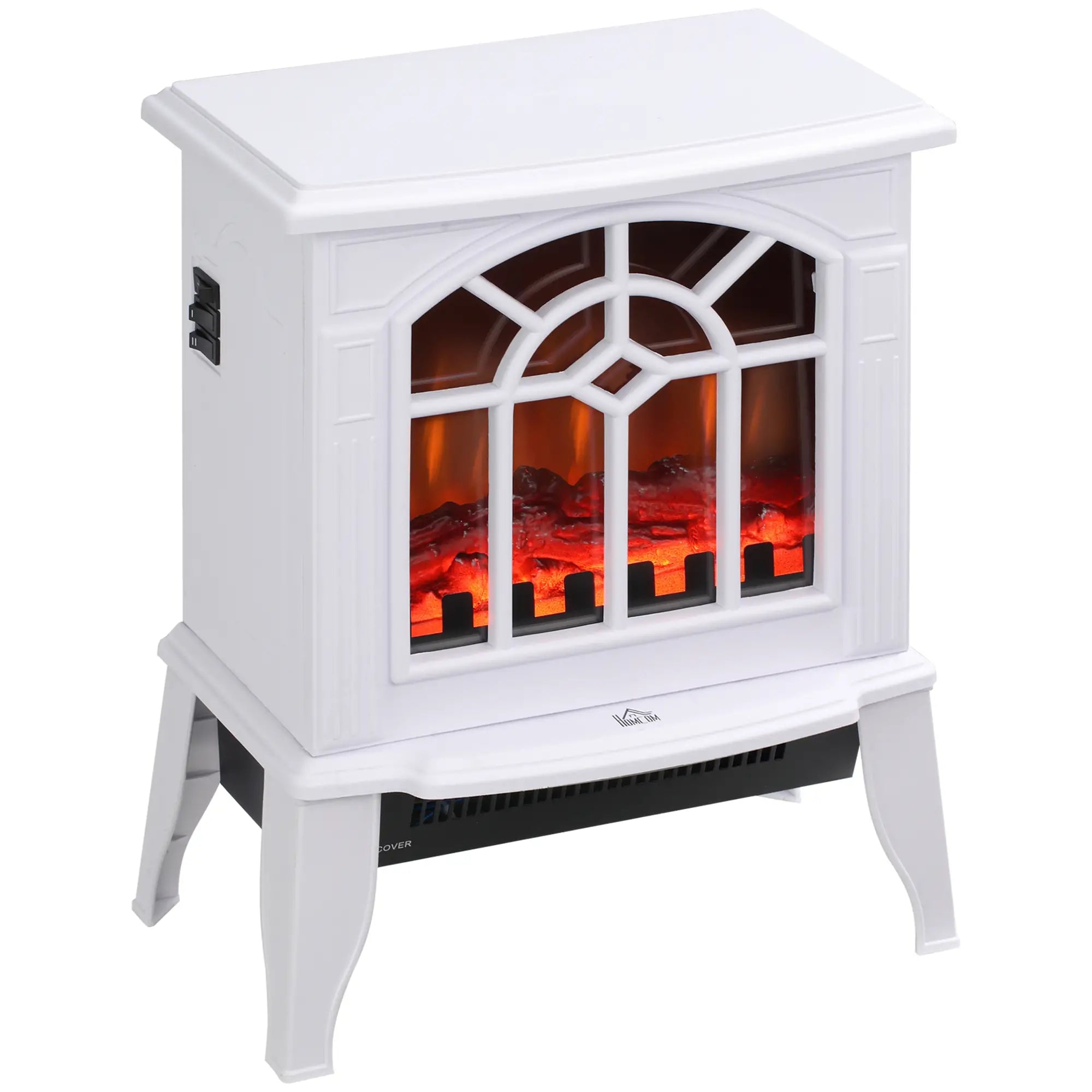 Electric Fireplace Heater, Freestanding Stove, Realistic Flame, Overheat Protection, 750W/1500W, White Electric Fireplaces White at Gallery Canada