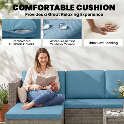 3-Piece Patio Set, Modern Sectional Sofa, Wicker Chair, Blue Patio Furniture Sets at Gallery Canada