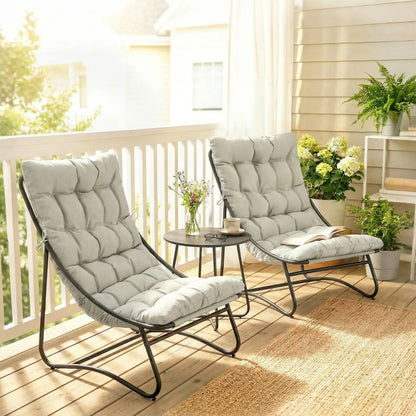 3 Piece Outdoor Bistro Set, Round Patio Table And Chairs, Light Grey