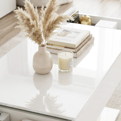 LED Coffee Table with Storage, High Gloss Modern Center Table with 2 Drawers and Remote Control for Living Room, White Coffee Tables at Gallery Canada