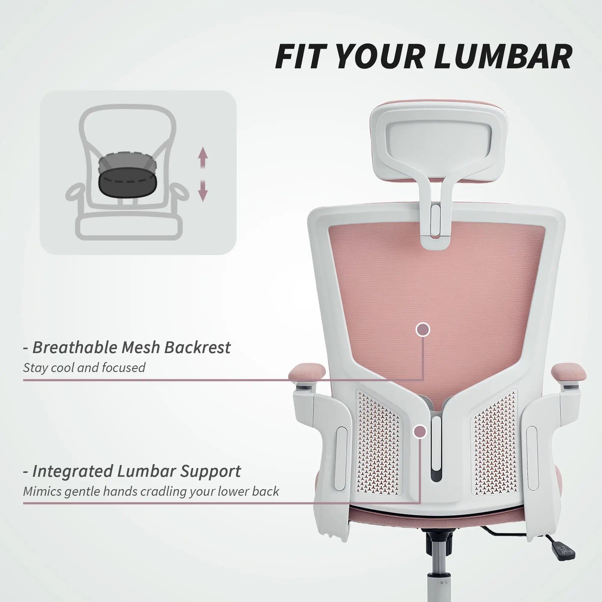 Ergonomic Office Chair, Swivel Desk Chair, Adjustable Lumbar Support, Headrest, Height, Flip-up Armrests, Pink Task Chairs at Gallery Canada