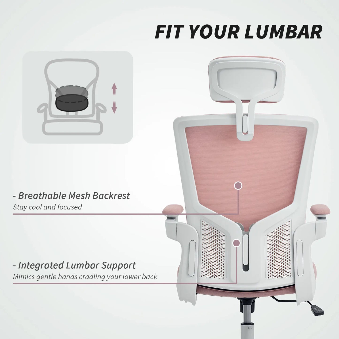 Ergonomic Office Chair, Swivel Desk Chair, Adjustable Lumbar Support, Headrest, Height, Flip-up Armrests, Pink Task Chairs at Gallery Canada