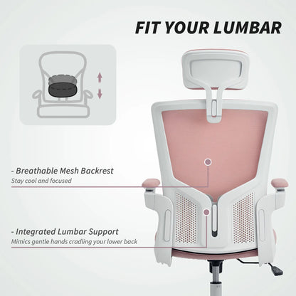 Ergonomic Office Chair, Swivel Desk Chair, Adjustable Lumbar Support, Headrest, Height, Flip-up Armrests, Pink Task Chairs at Gallery Canada