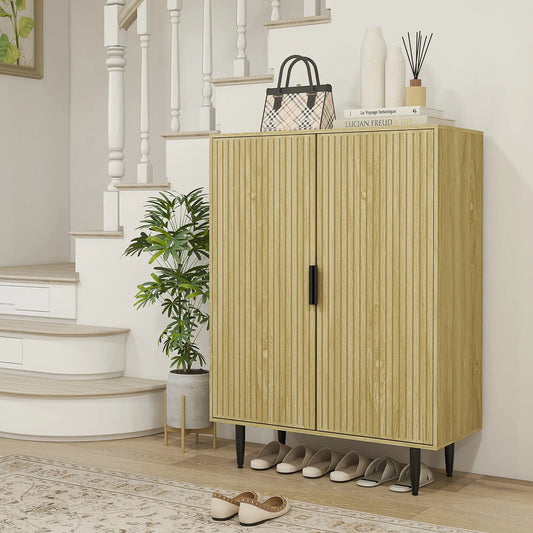 5-Tier Shoe Cabinet, Adjustable Shelves, 15 Pair Storage, Oak Shoe Storage Cabinets & Racks Oak at Gallery Canada