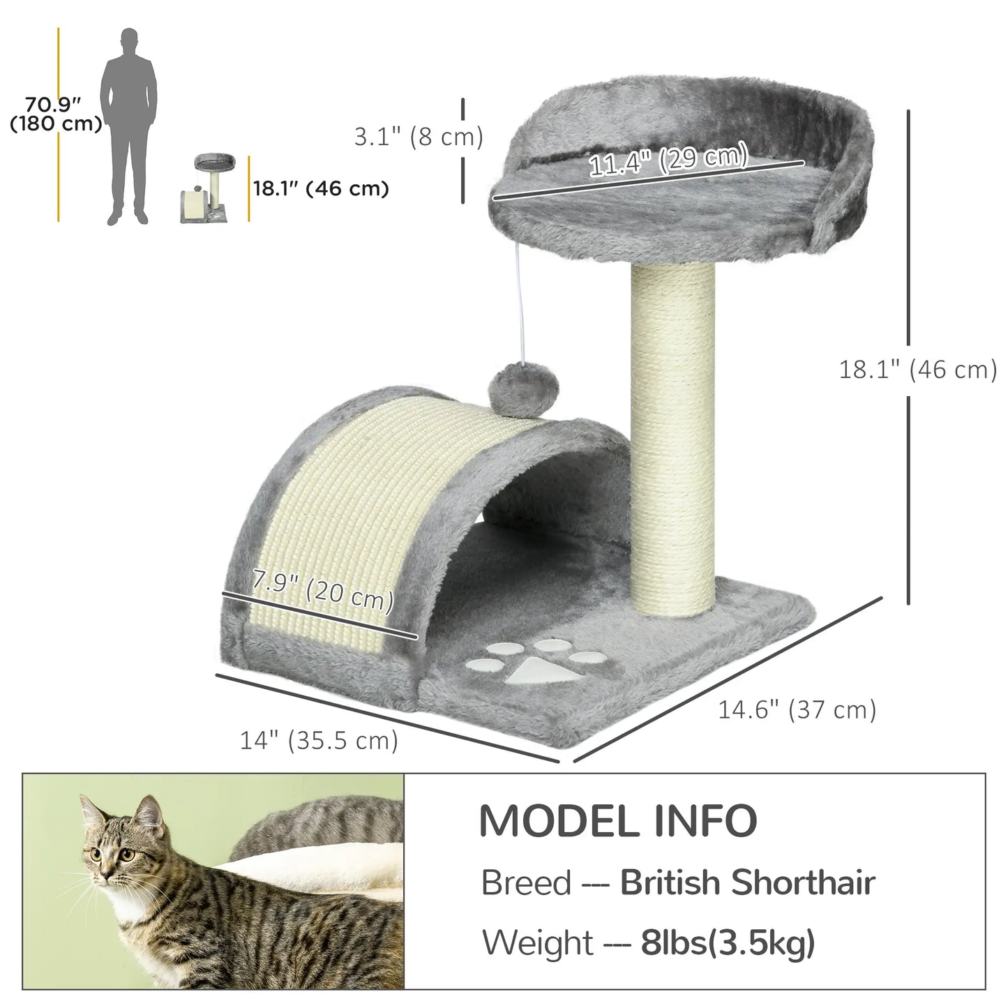 17" Cat Scratching Tree, Kitty House, Kitten Activity Centre, Grey Cat Posts at Gallery Canada