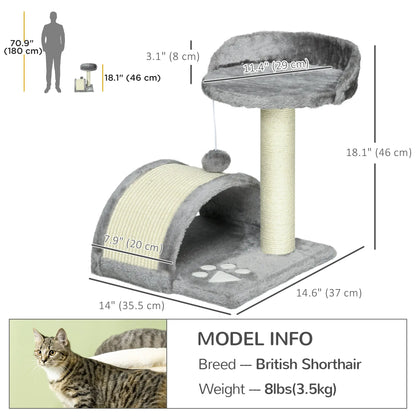 17" Cat Scratching Tree, Kitty House, Kitten Activity Centre, Grey Cat Posts at Gallery Canada