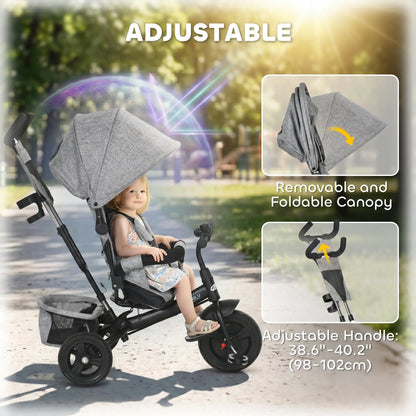 6 in 1 Tricycle for Toddlers, Parent-Push Handle, Grey Tricycles for Kids at Gallery Canada