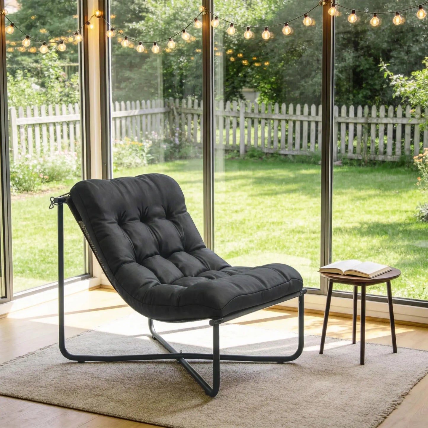 Outdoor Patio Chair, Comfy Sling Lounge With Cushion, Steel Frame, Dark Grey Patio Chairs at Gallery Canada
