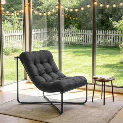 Outdoor Patio Chair, Comfy Sling Lounge With Cushion, Steel Frame, Dark Grey Patio Chairs at Gallery Canada